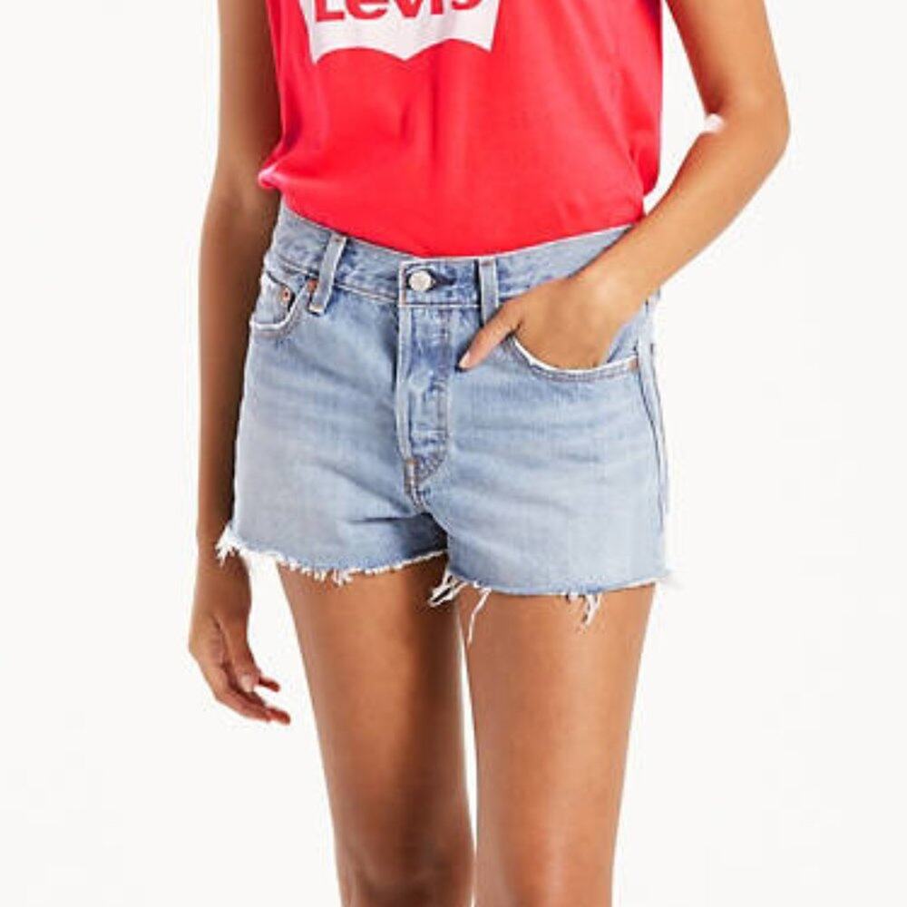 Levi's 501 Button Fly Denim Cut Off Hem Shorts 100% Cotton Size 28